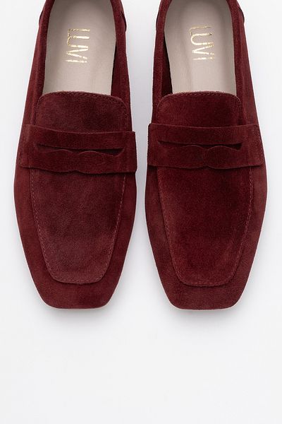 LuviShoes Γυναικεία Loafer Παπούτσια MORNE Βουργουνδίας Suede Γνήσιο Δέρμα