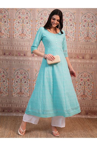 Vishudh By Styli Blue Ethnic Motifs Embroidered Sequined Anarkali Kurta