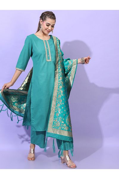 Vishudh By Styli Women Green Kurta Set with Lace Work