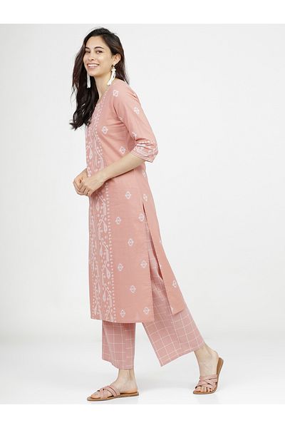 Vishudh By Styli Women Peach-Coloured Ethnic Motifs Printed Kurta