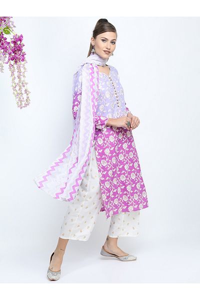 Vishudh By Styli Women Multi-Colored Printed Kurta Set with Palazzo Pants and Dupatta