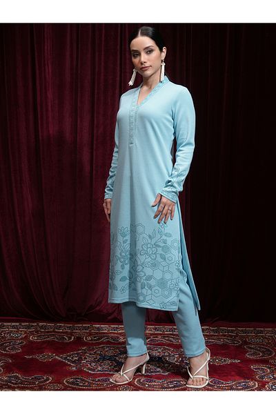 Vishudh By Styli Women Blue Floral Kurta and Trouser Set