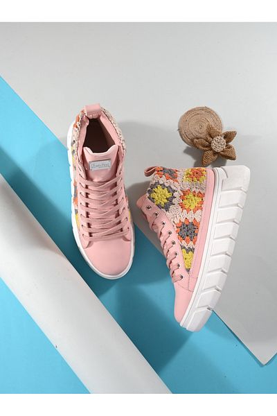 Fresh Feet By Styli Crochet Insert High Top Lace-Up Sneakers