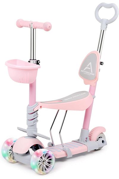 ACTION ONE Trotineta Kinder XS 5 in 1 cu roti luminoase, roz