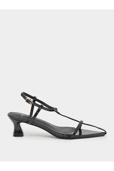 Styli Glittered Pointed Toe Kitten Heel Sandals