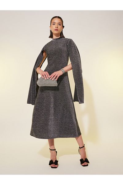 Styli Metallic Design High Neck Sheath Midi Dress