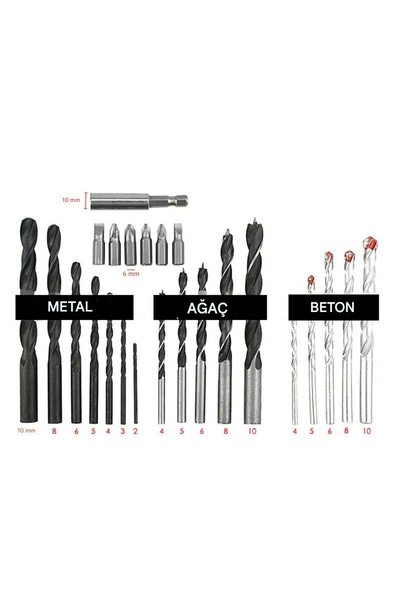 Badem10 Matkap Ucu Set Duvar Metal Ahşap 17'li Delme 4 Çeşit Dübel 6 Farklı Yıldız Düz Bits Uç Organizer