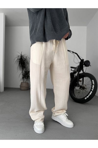 BYBASICMAN Beige Muslin Fabric Trousers G-5232/8