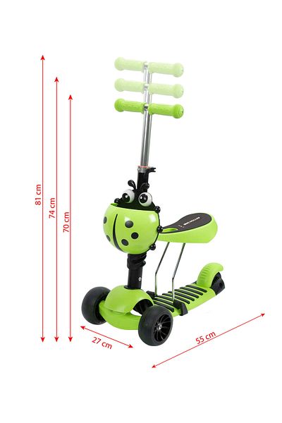 ACTION ONE Trotineta Big Wheels 3 in 1 cu roti luminoase si late, verde
