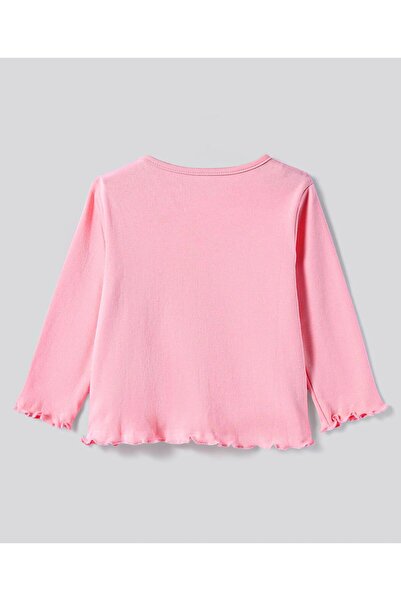 Bonfino Bonfino Dungaree with Full Sleeves T-Shirt and Frill Detailing - Dark Pink