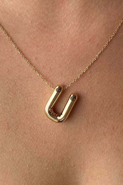 Atolyezone Ü Harfi Tasarım 18k Altın Kaplama Harfli Kolye Isimli Kişiye Özel Kolye Hediye Paketli Kutulu