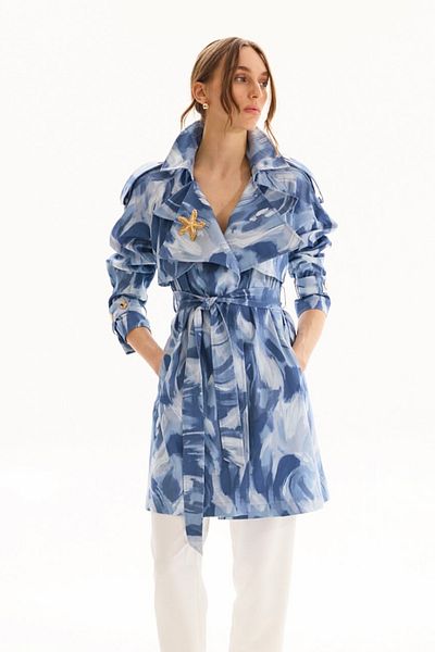 Missemramiss Μοτίβο Λεπτομέρεια Τζιν Trench Coat 4818 Μπλε