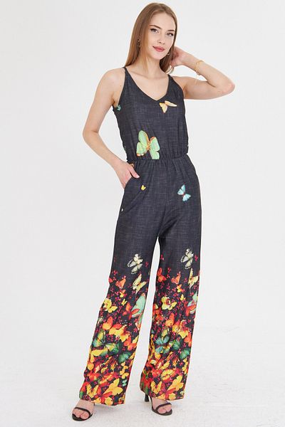 armonika Women's Orange Front Back V-Strap Elastic Waist Overalls with Pockets Arm-25Y 001035