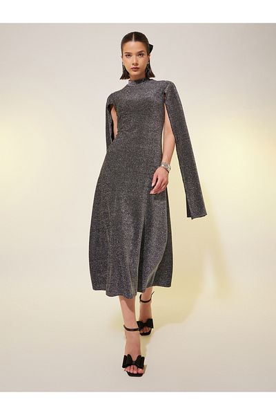 Styli Metallic Design High Neck Sheath Midi Dress