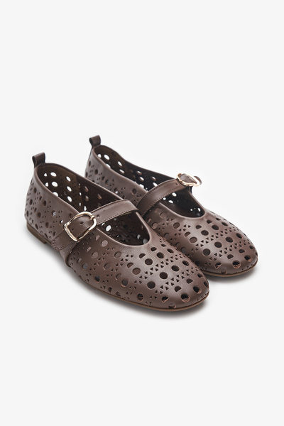 Louis Cardy Taku Brown Genuine Leather Women's Ballerinas