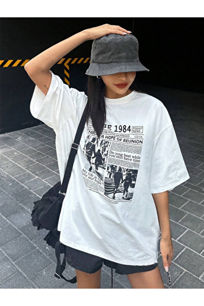 Revasser Unisex Erkek/Kadın The 1984 Özel Baskılı Oversize Pamuklu Bisiklet Y...