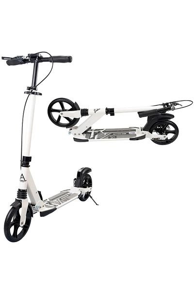 ACTION ONE Scooter with two shock absorbers and disc brake, white