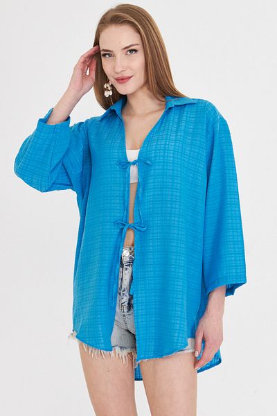 armonika Cămașă albastră pentru femei, cu guler în față, cămașă kimono cu șireturi ARM-25K 001006