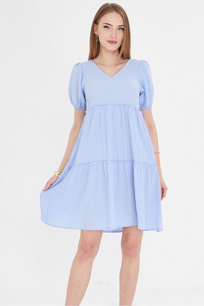 armonika Γυναικείο Baby Blue V λαιμόκοψη κοντομάνικο φόρεμα βολάν ARM-25Y 001049
