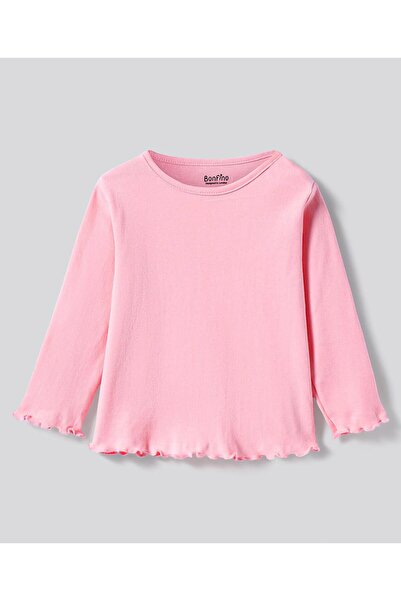 Bonfino Bonfino Dungaree with Full Sleeves T-Shirt and Frill Detailing - Dark Pink