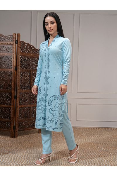 Vishudh By Styli Women Blue Floral Kurta and Trousers Set
