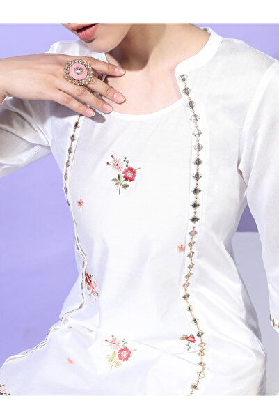 Vishudh By Styli Women White Embroidered Kurta Set with Trousers