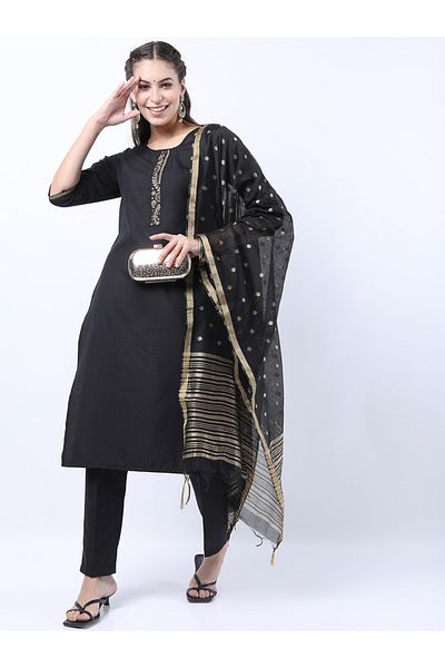 Vishudh By Styli Women Black Printed Kurta Set with Dupatta