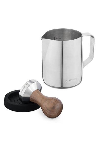 Navaris Set polonic și clește de gătit din oțel inoxidabil cu mâner din nuc, 51 mm, Covoras, 53238.01.02