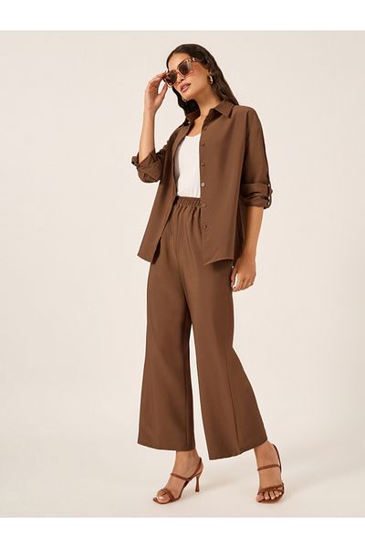 Styli Oversized Spread Collar Shirt and Wide Leg Pants Set