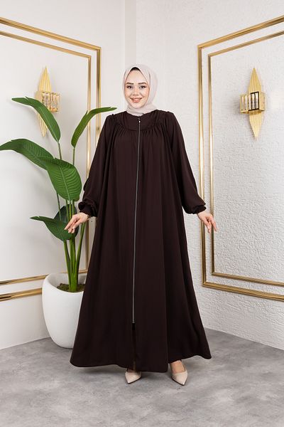 Nevayla Moda Абая с халат от копринен плат Medina, ежедневна/небрежна кройка - горчиво кафява / F142