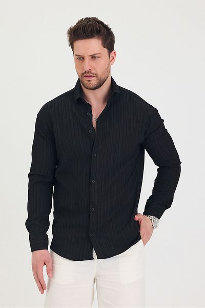 Tarz Cool Cămașă pentru bărbați, slim fit, cu mânecă lungă, cu detaliu auto-dungi