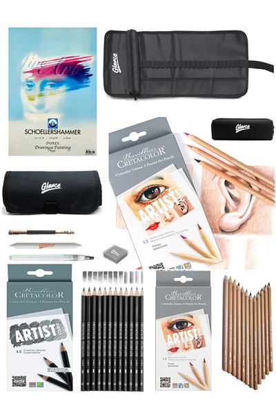 GLANCE Cretacolor Artist Studio Watercolor Pencils Faces Set 12 Colors Dilutable Portrait Drawing Kit