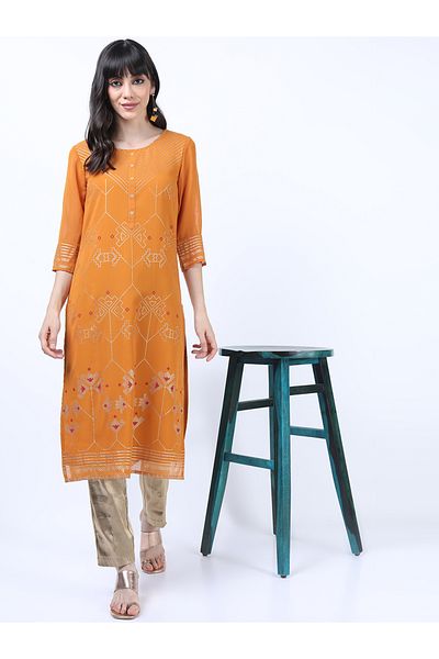 Vishudh By Styli Women Brown Ethnic Motifs Printed Straight Kurta