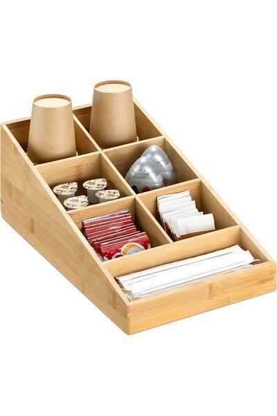 Navaris Organizator de cafea și ceai cu 7 compartimente din bambus, maro deschis, 57231.01