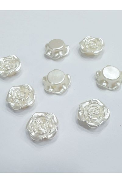 yiğit aksesuar Flower with Pearls - 16 mm Cream (50 Units)