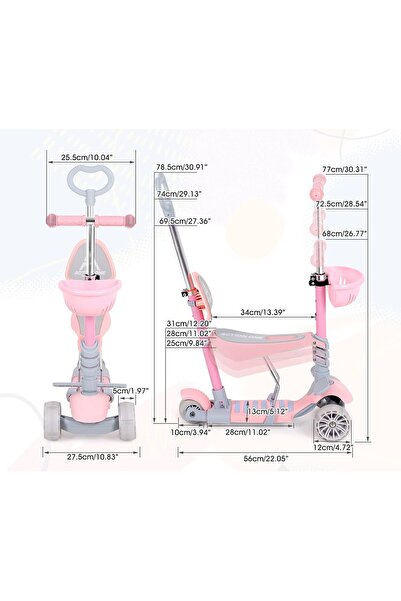 ACTION ONE Trotineta Kinder XS 5 in 1 cu roti luminoase, roz