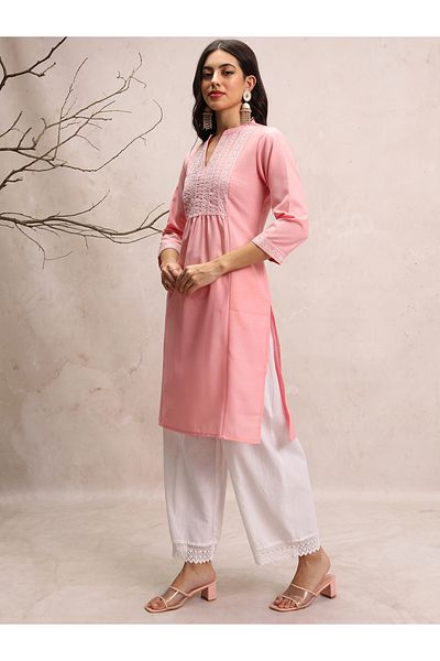 Vishudh By Styli Ethnic Motifs Yoke Design Thread Work Mandarin Collar Straight Kurta