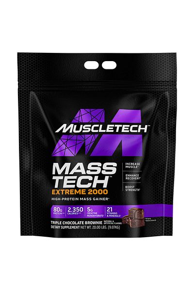 MUSCLETECH Mass Gainer Protein Powder, Mass-Tech Extreme 2000, Chocolate, 20 lbs
