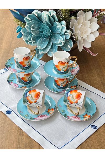 Mikasa Moor Turkish Coffee Cup Garden Blue 12 Pieces for 6 People