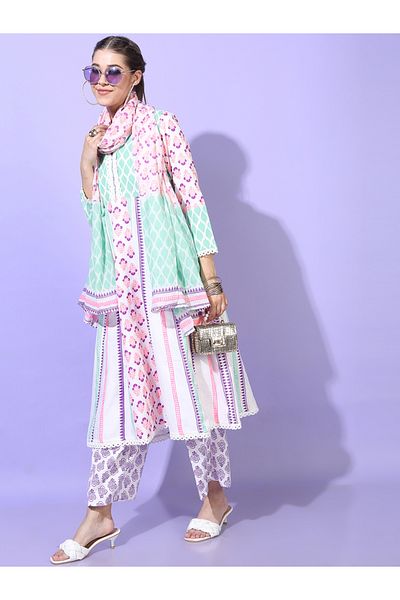 Vishudh By Styli Women Multicolor Printed Viscose Rayon Kurta Set