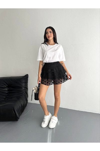 modaserdem Fusta cu pantaloni scurți din dantelă - neagră