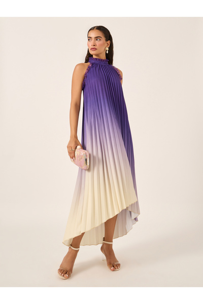 Styli فستان ماكسي مطوي بدون أكمام بطبعة أومبري