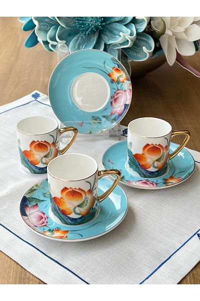 Mikasa Moor Turkish Coffee Cup Garden Blue 12 Pieces for 6 People