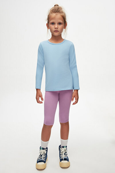 LOVETTI Koyu Mavi Basic Mevsimlik Likralı Uzun Kollu Kız Çocuk Tişört
