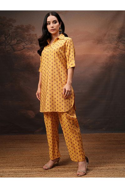 Vishudh By Styli All-Over Print Collared Tunic and Palazzo Pants Set