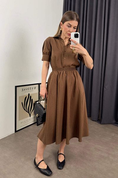 Sue Store Set fustă cămașă din satin maro