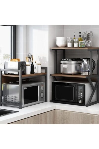 Quasar & Co. Raft universal Quasar & Co.®,pretabil cuptor cu microunde,2 niveluri, 54x37x68,5cm,lemn/metal,maro