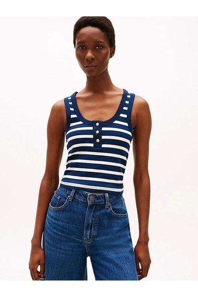 Tommy Hilfiger SLIM HENLEY GB SCOOP-NK TANK TOP Kadın Atlet WW0WW439200A4