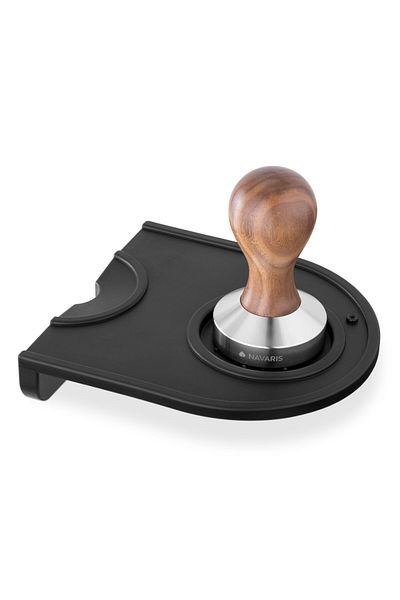 Navaris Compactor din oțel inoxidabil cu mâner din nuc, 51 mm, Covoras, 53238.01.03