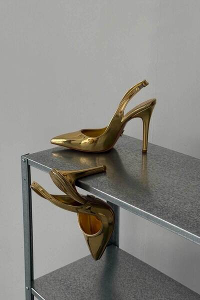 AYAKKABI PRENSİ Monica Gold 10 cm Women's Stiletto, High Heels